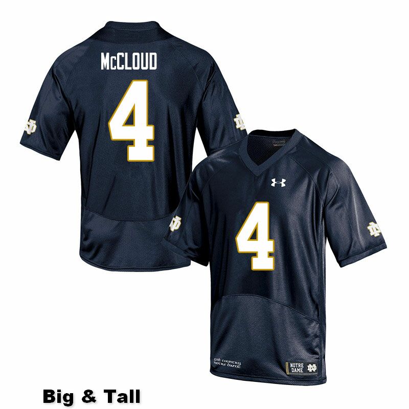 Men's NCAA Notre Dame Fighting Irish #4 Nick McCloud Stitched College Under Armour Authentic Navy Big & Tall Football Jersey LX10R16JD